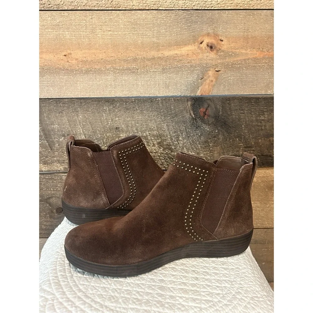 Fit Flop SuperChelsea Suede Studded Ankle Boots Brown Sz 9 Women's‎